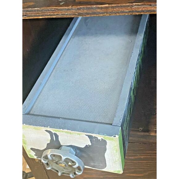 Farmhouse Wood Drawer Crate w/ Vintage Dairy Cow Spigot Handle, Green/Black - Picture 11 of 12